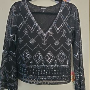 Express Sequin Bell Long Sleeve Blouse